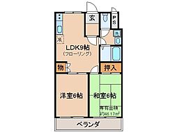 JR奈良線 JR藤森駅 徒歩3分の賃貸マンション 2階2LDKの間取り