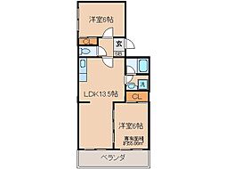 シャルム醍醐 2LDKの間取図画像