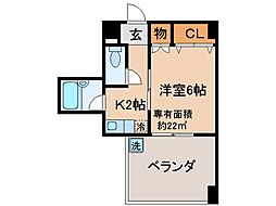 京阪京津線 四宮駅 徒歩13分の賃貸マンション 2階1Kの間取り
