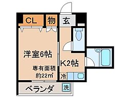 ヤマシナアーバンコテージ 1Kの間取図画像
