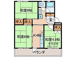 UR都市機構桃山南団地9棟 3Kの間取図画像