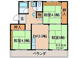 UR都市機構桃山南団地28棟 3DKの間取図画像