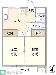 JR中央線 立川駅 徒歩25分の賃貸マンション 1階2DKの間取り