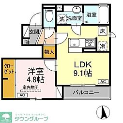 京王線 飛田給駅 徒歩15分の賃貸アパート 1階1LDKの間取り