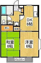 京王相模原線 京王稲田堤駅 徒歩12分の賃貸アパート 2階2DKの間取り