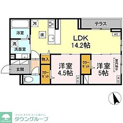 JR総武線 三鷹駅 徒歩16分の賃貸アパート 1階2LDKの間取り