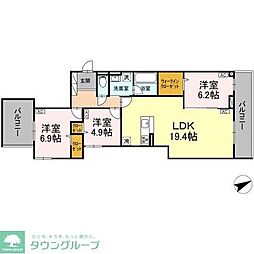 JR南武線 稲城長沼駅 徒歩1分の賃貸マンション 3階3LDKの間取り