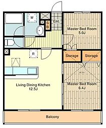 JR中央線 西国分寺駅 徒歩6分の賃貸マンション 2階2LDKの間取り