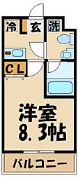 京王線 西調布駅 徒歩12分の賃貸マンション 5階1Kの間取り