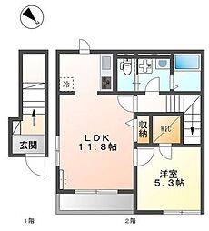京王線 仙川駅 徒歩15分の賃貸アパート 2階1LDKの間取り