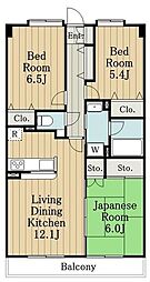 JR中央線 三鷹駅 バス7分 大成高校前下車 徒歩6分の賃貸マンション 5階3LDKの間取り