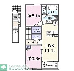 JR南武線 稲城長沼駅 徒歩8分の賃貸アパート 2階1LDKの間取り