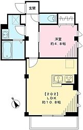 JR総武線 三鷹駅 徒歩17分の賃貸マンション 2階1LDKの間取り