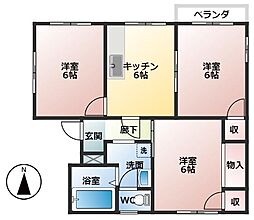 ハイツニュー城西B棟 3DKの間取図画像