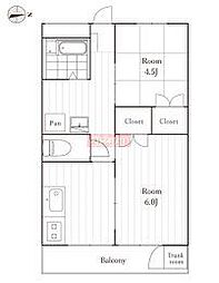 ＲＡＹＨＡＵＳ善福寺川公園 4階2DKの間取り