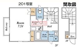 パルテールSONO 1Kの間取図画像