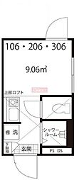 カーサマグノリア ワンルームの間取図画像