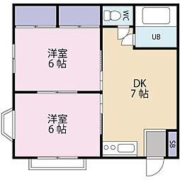 エスポワール常盤 2DKの間取図画像