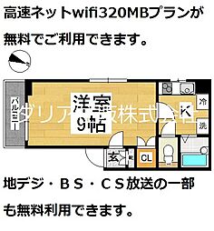 フローラ椿森 3階1Kの間取り