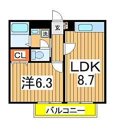アムール　Ｃａｇｅ 2階1LDKの間取り