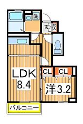 ベルフルール 1階1LDKの間取り