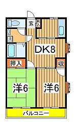 グランドール中央 2DKの間取図画像