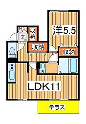 プラシデスB 1LDKの間取図画像