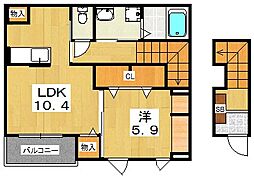 エテルネル　プリュネ 2階1LDKの間取り