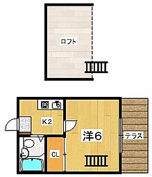 プランドール楠葉 1Kの間取図画像