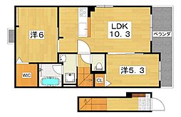 ヴェルデ　I 2階2LDKの間取り