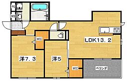 La Maison　Du　MiLieu 1階2LDKの間取り