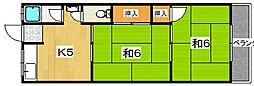 第二南開荘 2Kの間取図画像