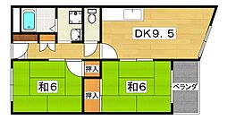 宮之阪ハイツ弐番館 2DKの間取図画像