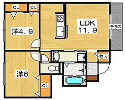 D-room東町 2LDKの間取図画像