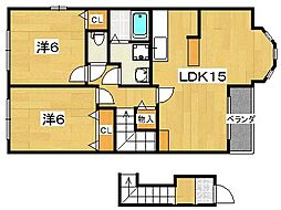 メルシーボンジョルネA 2LDKの間取図画像