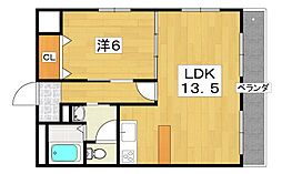 サン・シャーリー 1LDKの間取図画像
