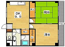 富尾マンション 2DKの間取図画像