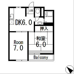 大江松田ビル 2DKの間取図画像