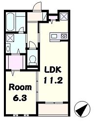 グレイスコート 1階1LDKの間取り