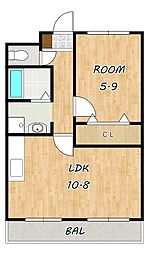 アプローズ 1階1LDKの間取り