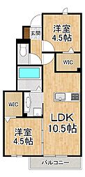 MAHALO膳所本町 2LDKの間取図画像
