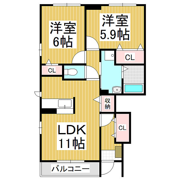 長野県塩尻市大字広丘堅石(賃貸アパート2LDK・1階・55.37㎡)の写真 その2