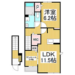レザンベルジェ 2階1LDKの間取り