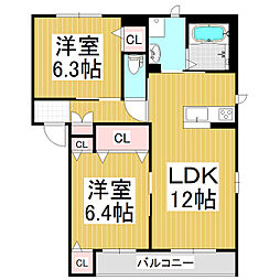 sereno　A棟 2階2LDKの間取り