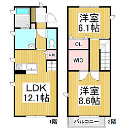 カーサドルチェ 2LDKの間取図画像