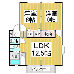 サンライフかどやB 2LDKの間取図画像