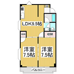 サンヴィレッヂ征矢野 2LDKの間取図画像