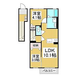塩尻市大字広丘堅石アパート 2LDKの間取図画像