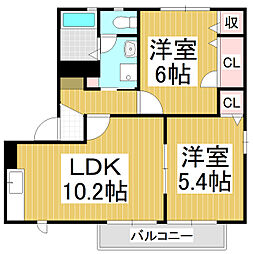 ラムズ・ヒル 2LDKの間取図画像