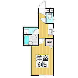 ウォルナットヴィラ（新館） 2階1Kの間取り